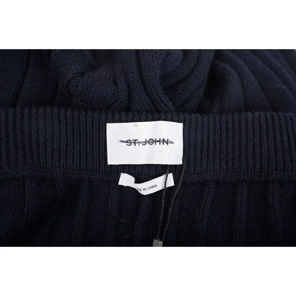St. John Womens Knit Wide Leg Ribbed Pants L Navy Blue 100% Wool K814023 NWT - Picture 8 of 10